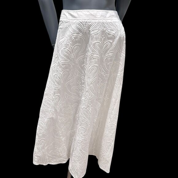 J. Mclaughlin Womens Cotton Eyelet Long A-Line Skirt White Size 8 Lined - Picture 2 of 13